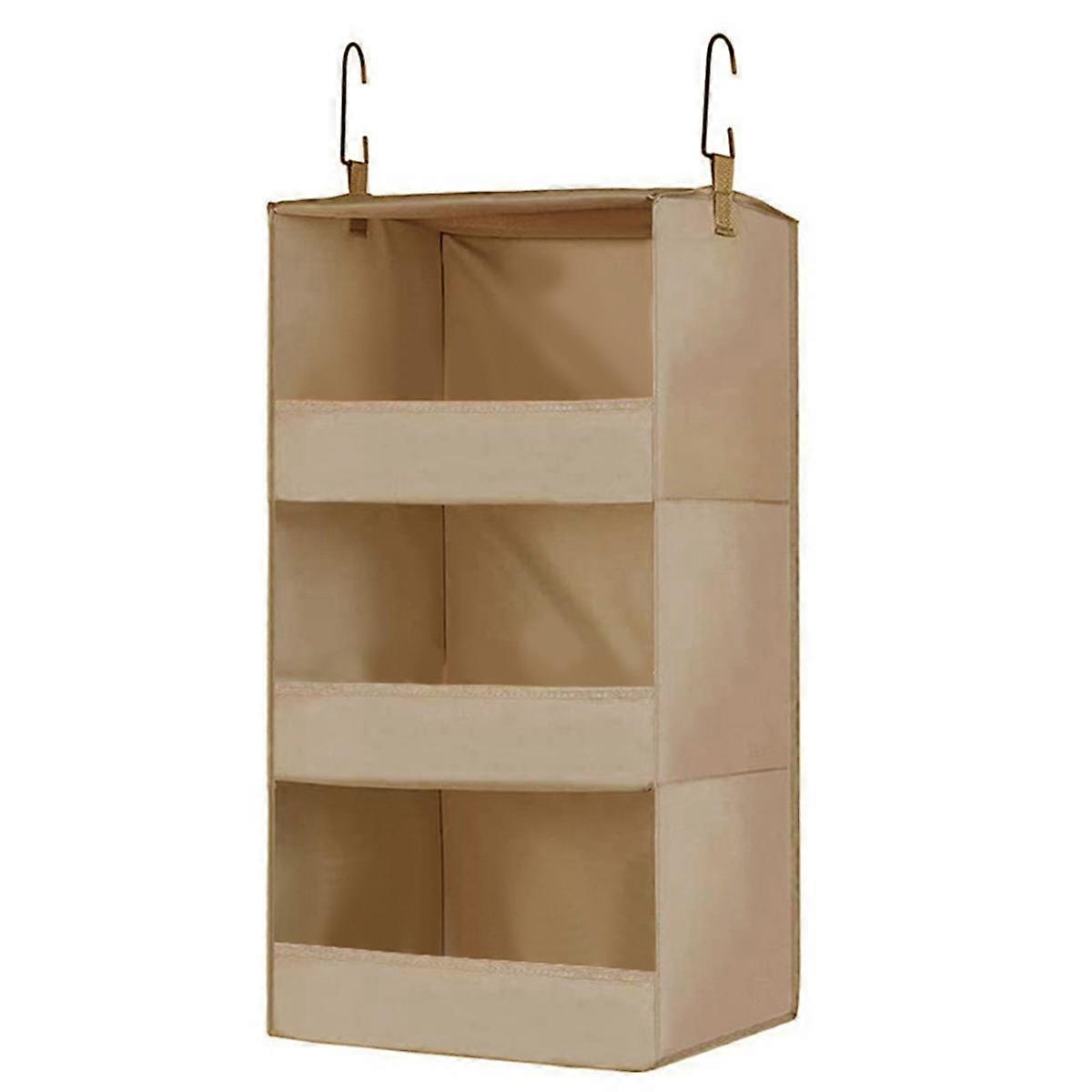 3-Shelf Hanging Closet Organizer and Storage, Collapsible Hanging Closet Shelves, Hanging Organizer for Closet Khaki