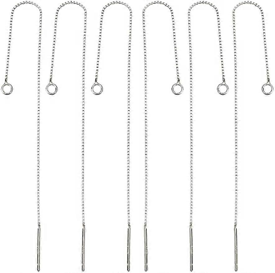 1 Box 3 Pairs Sterling Silver Threader Earrings 80mm Pull Through Threaded Long Chain Drop Tassel