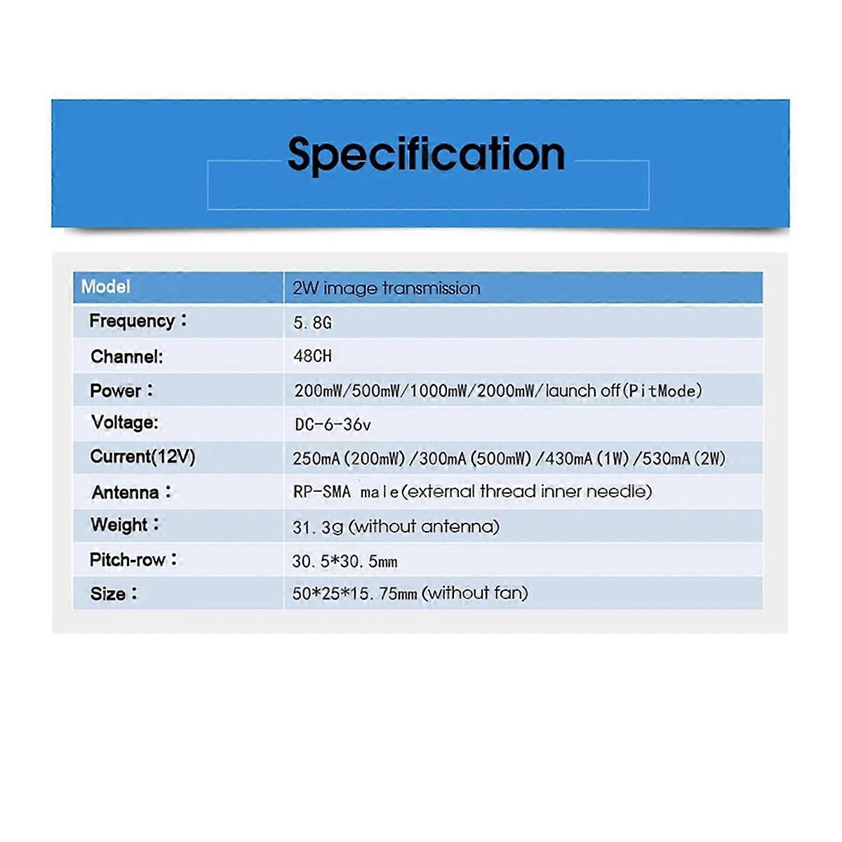 5.8G 48CH 2W FPV VTX + CMOS 1200TVL Cam + FPV Antenne Audio Video Sender 2000mW Eingebautes Mikrofon für FPV Langstreckendrohne