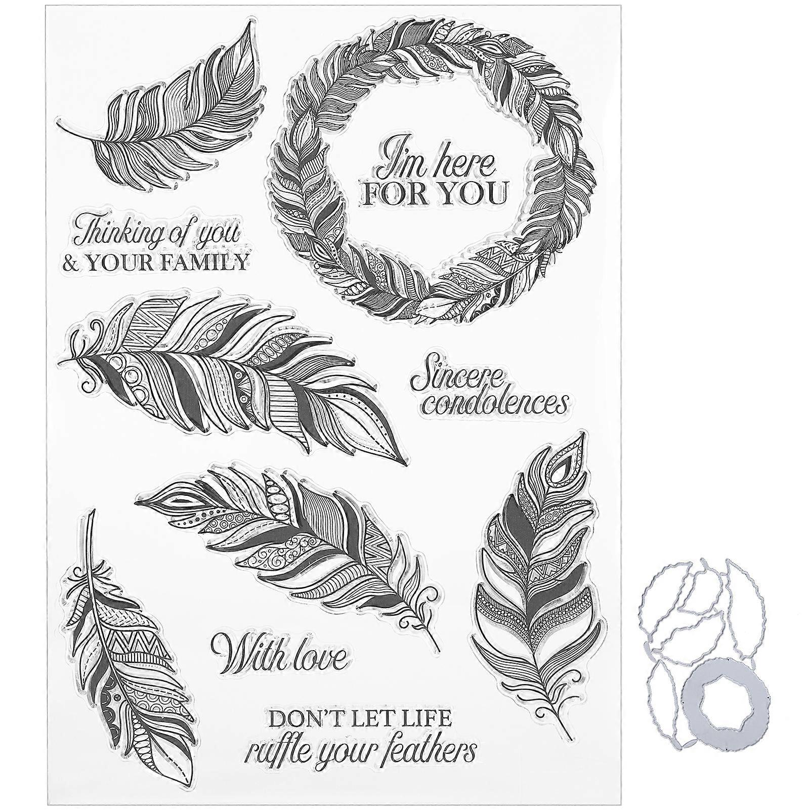 Transparent Stamp Rubber TPR Rectangle DIY Journal Craft Art Feather Pattern Accessories
