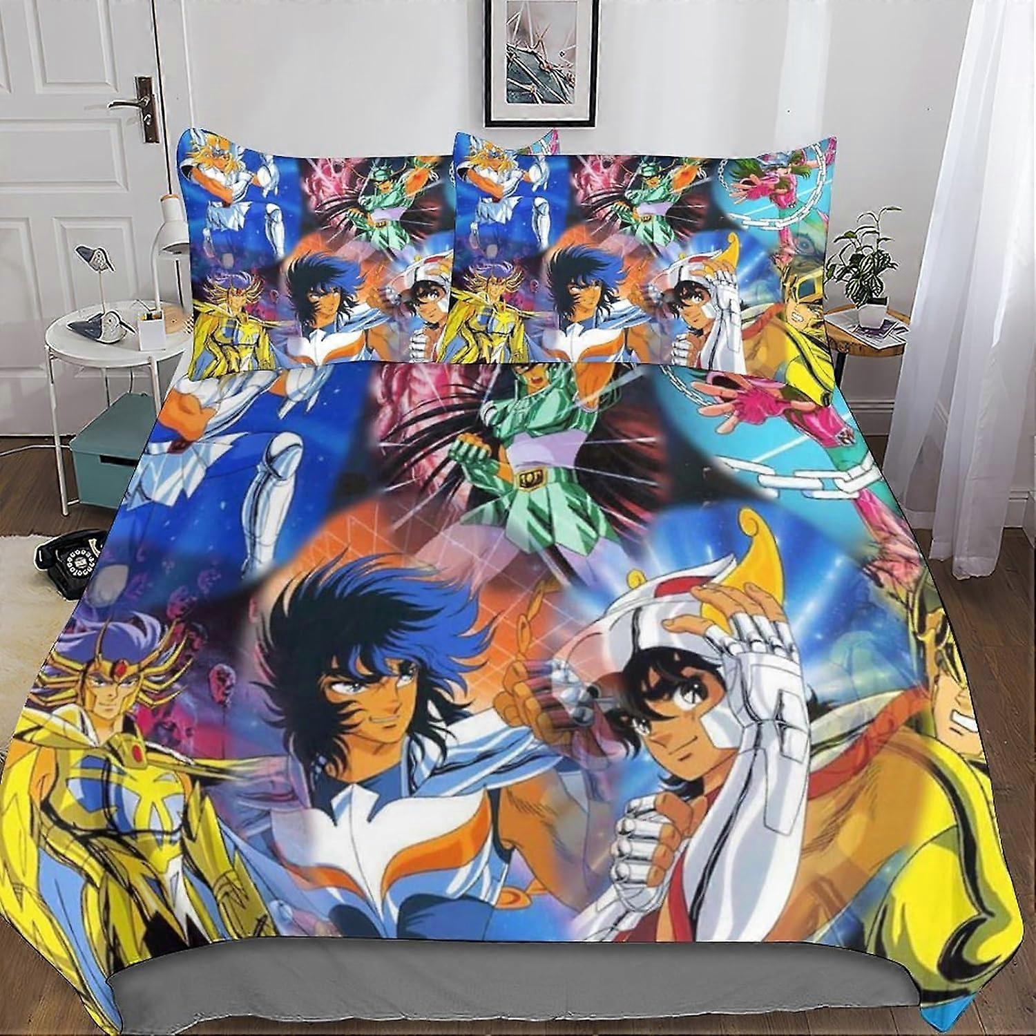Saint Seiya 3 Piece Bedding Set with 3D Zodiac Duvet Cover - Microfiber Bedding Set with Zipper Closure