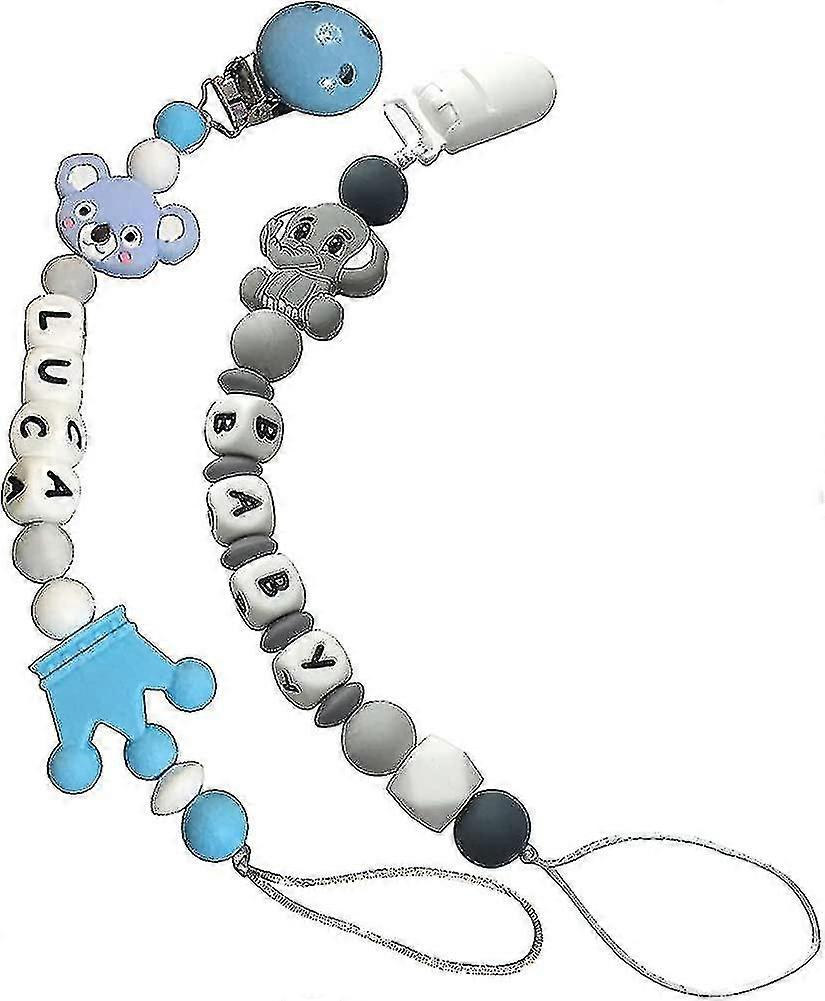 Infant Fier Clip Personalized Name Baby Girls Boys Binky Holder Silicone Soother Chain Clip Lovey Dinosaur Elephant Toys Handmade Birthday Gift - 2