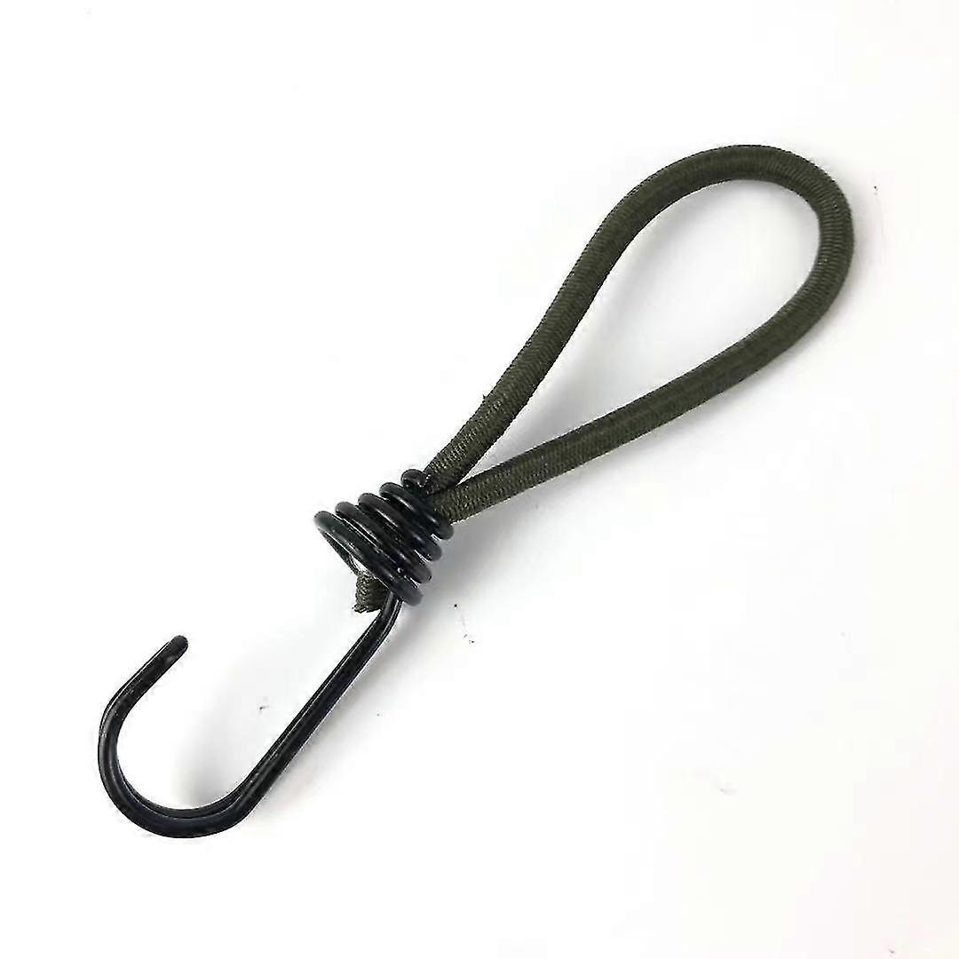 10 Professional Elastic Rubber Tensioner With Hook (150 Mm) For Tarpaulin, Army Green