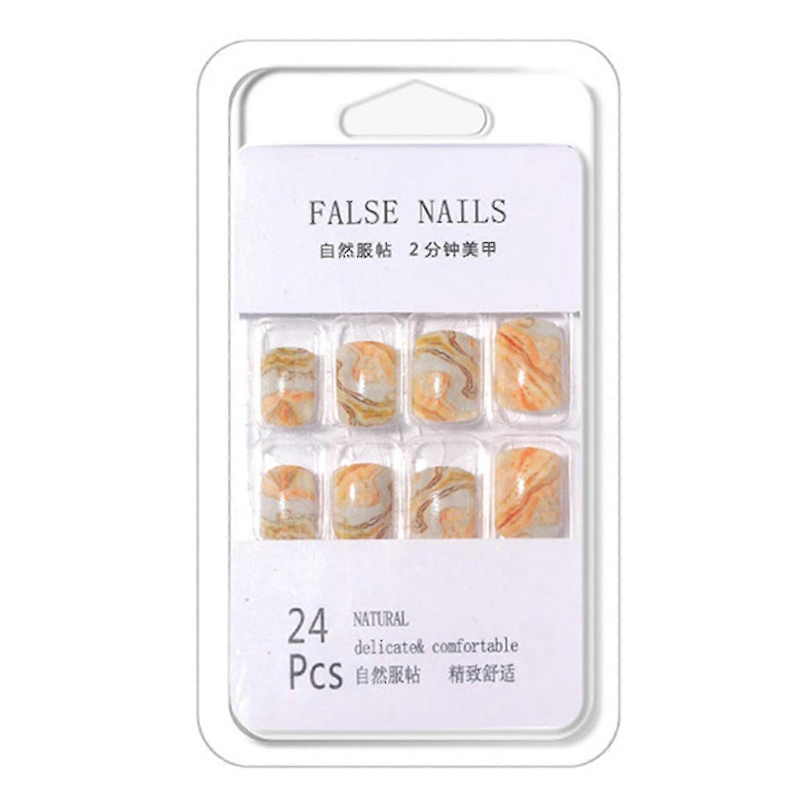 Nail Art Patches Wearing Nails 24 Pieces Short Square Fake Nails With Jelly Glue Patches