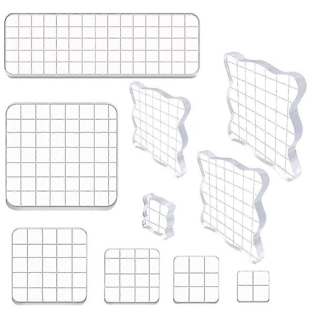 10 Pieces Stamp Blocks Acrylic Clear Stamping Blocks Tools With Grid Lines For Scrapbooking Stamp