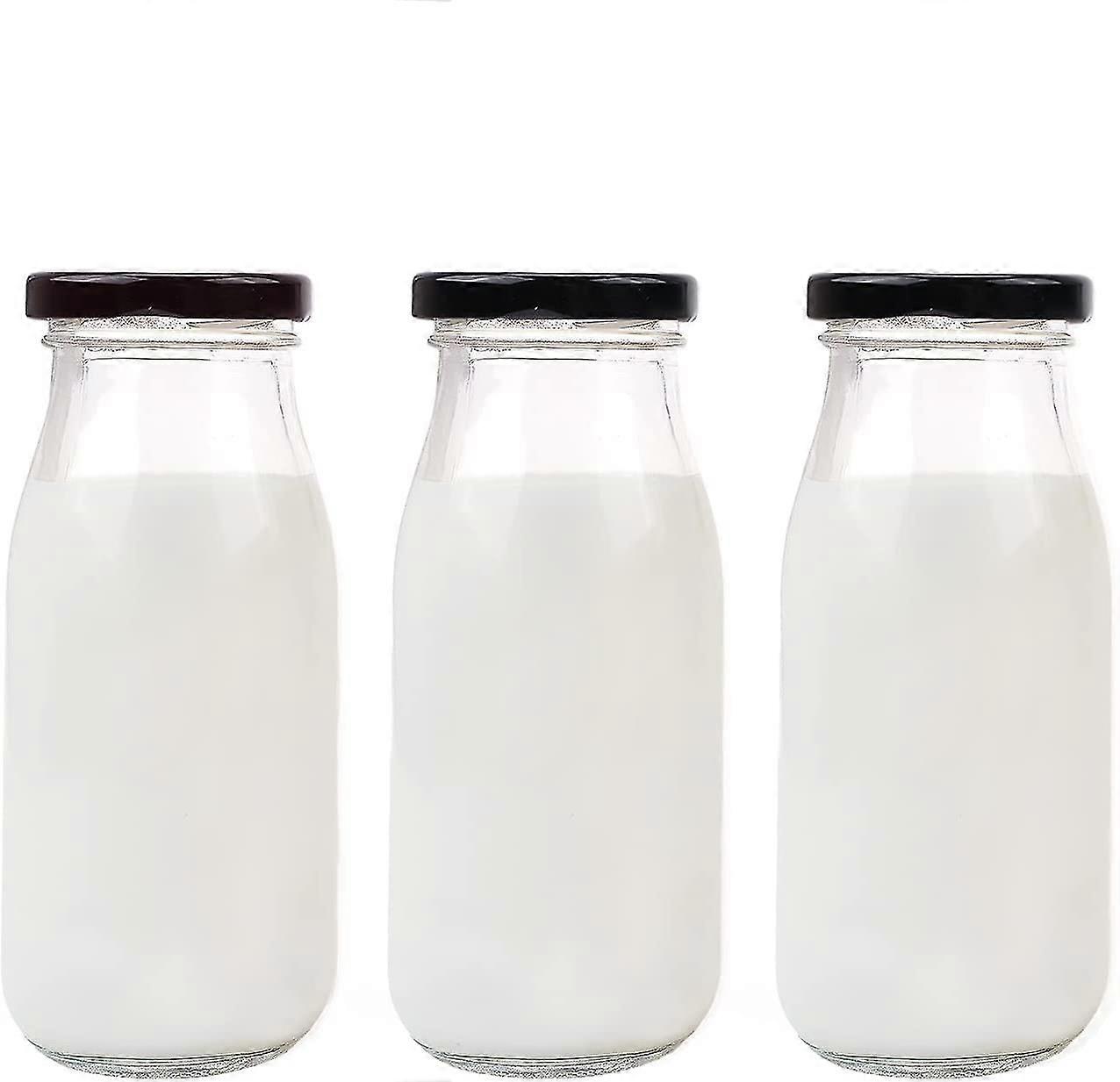 3pcs 250ml Glass Milk Bottle With Pretty Black Lids Small Glass Jars For Decoration