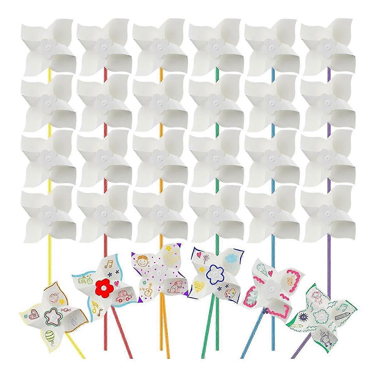 48 Pcs Diy Pinwheels Craft White Blank Paper Pinwheels Color Your Own Pinwheels For Kids Summer Activity Arts