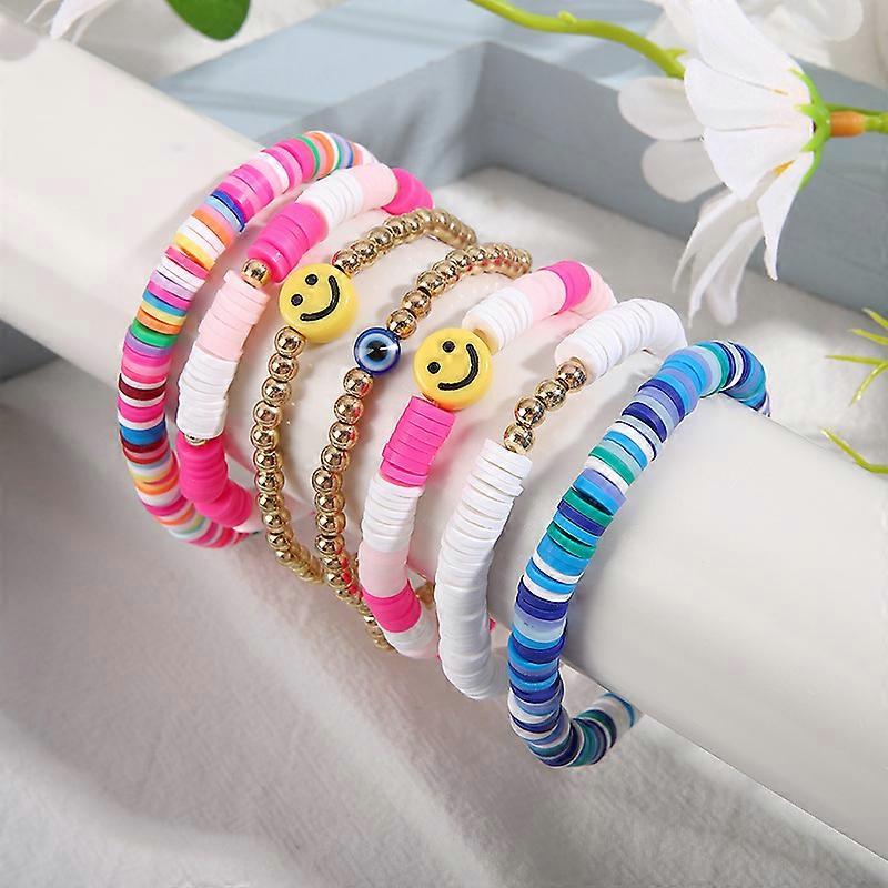 7 Piece Surf Bracelet Set Colorful Beaded