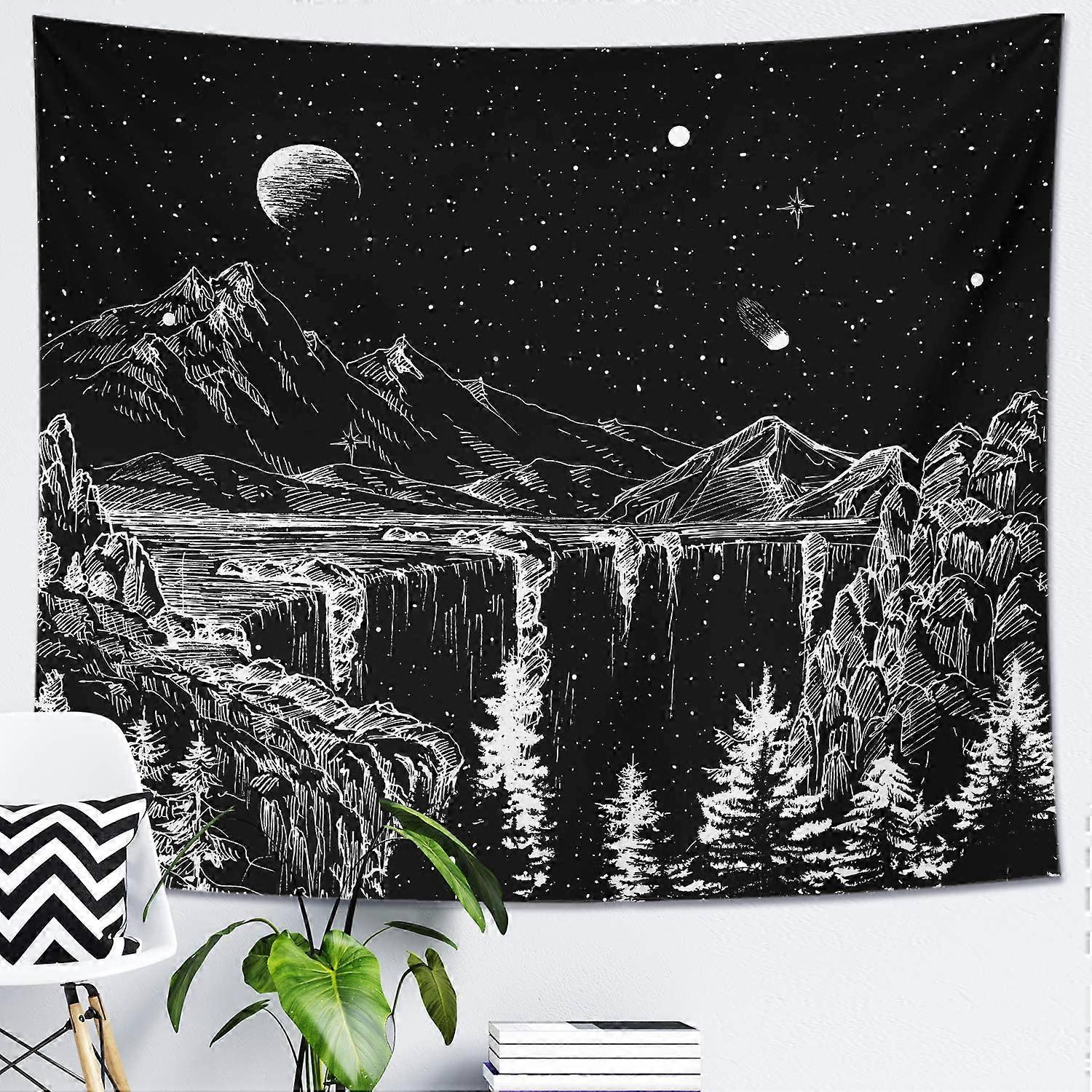 Starry Night Tapestry Mountain  Moon