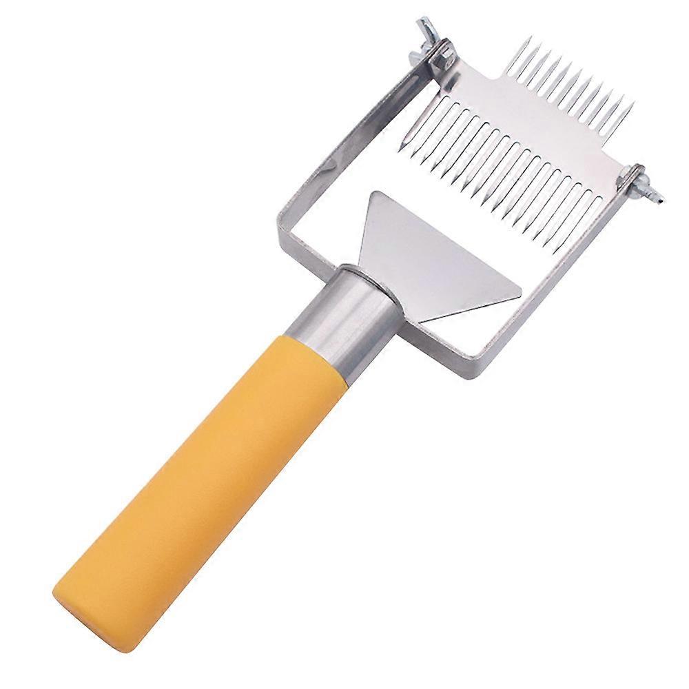 Honey Opening Fork, Stainless Steel Beekeeping Fork with Handle, Honeycomb Scraper for Honey Extracting, Perfect Hive Tool for Beekeepers (Yellow)