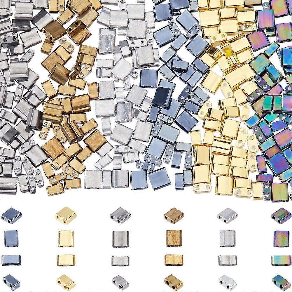360Pcs 2 Hole Tila Beads 12 Styles Half Glass Seed Beads Bulk Rectangle Mix Metallic Color Mini Opaque Square Flat Loose Spacer Beads for Craft Bracel