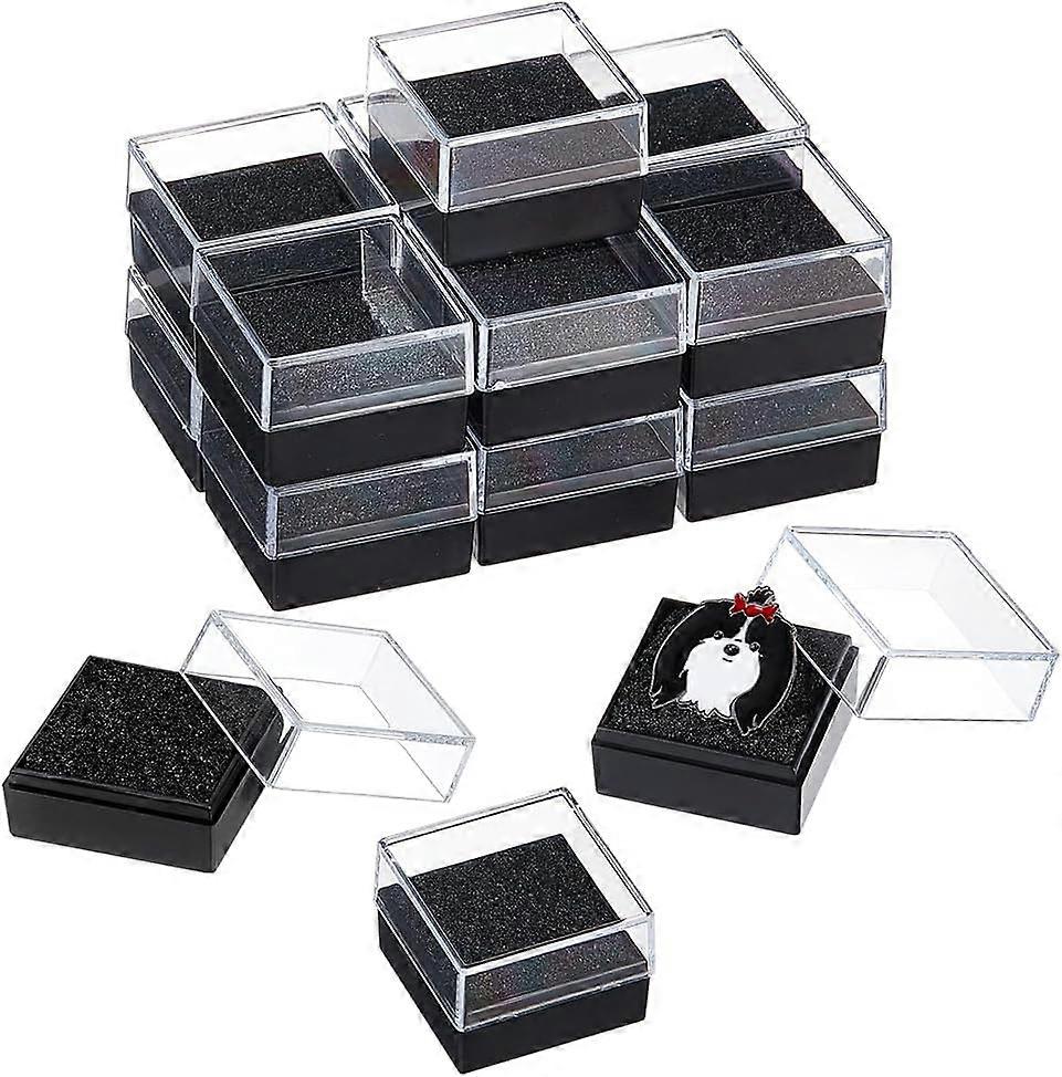 16Pcs Clear Plastic Gift Box for Pin 1.3x1.3x0.9 Inch Black Presentation Boxes with Sponge for Badge Clear Lapel Pin Presentation Display Case for Lap