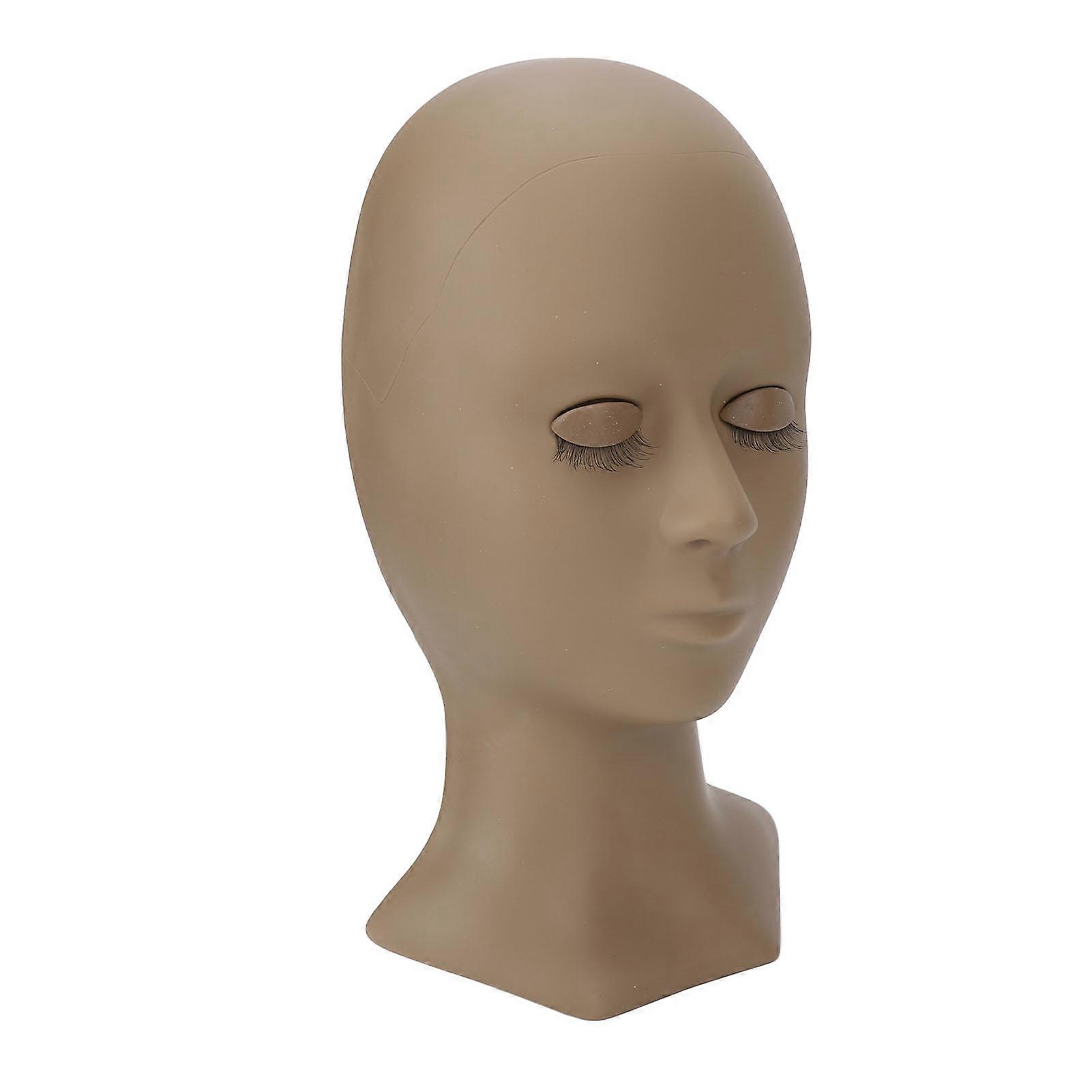 Lash Extension Practice Mannequin Head Silicone Makeup Training Head with 4 Pairs Replaceable Eyes Coffee