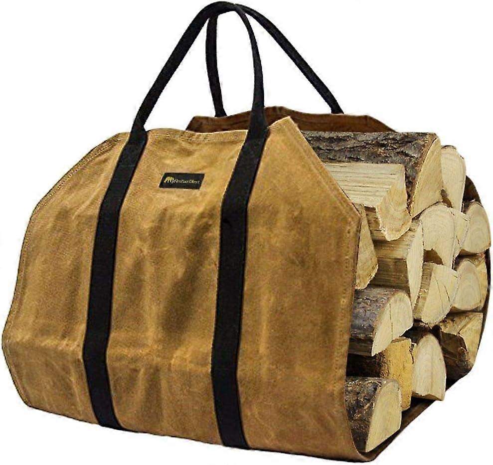 Sturdy Waxed Canvas Firewood Log Carrier, Durable Wood Bag with Reinforce Cotton Straps