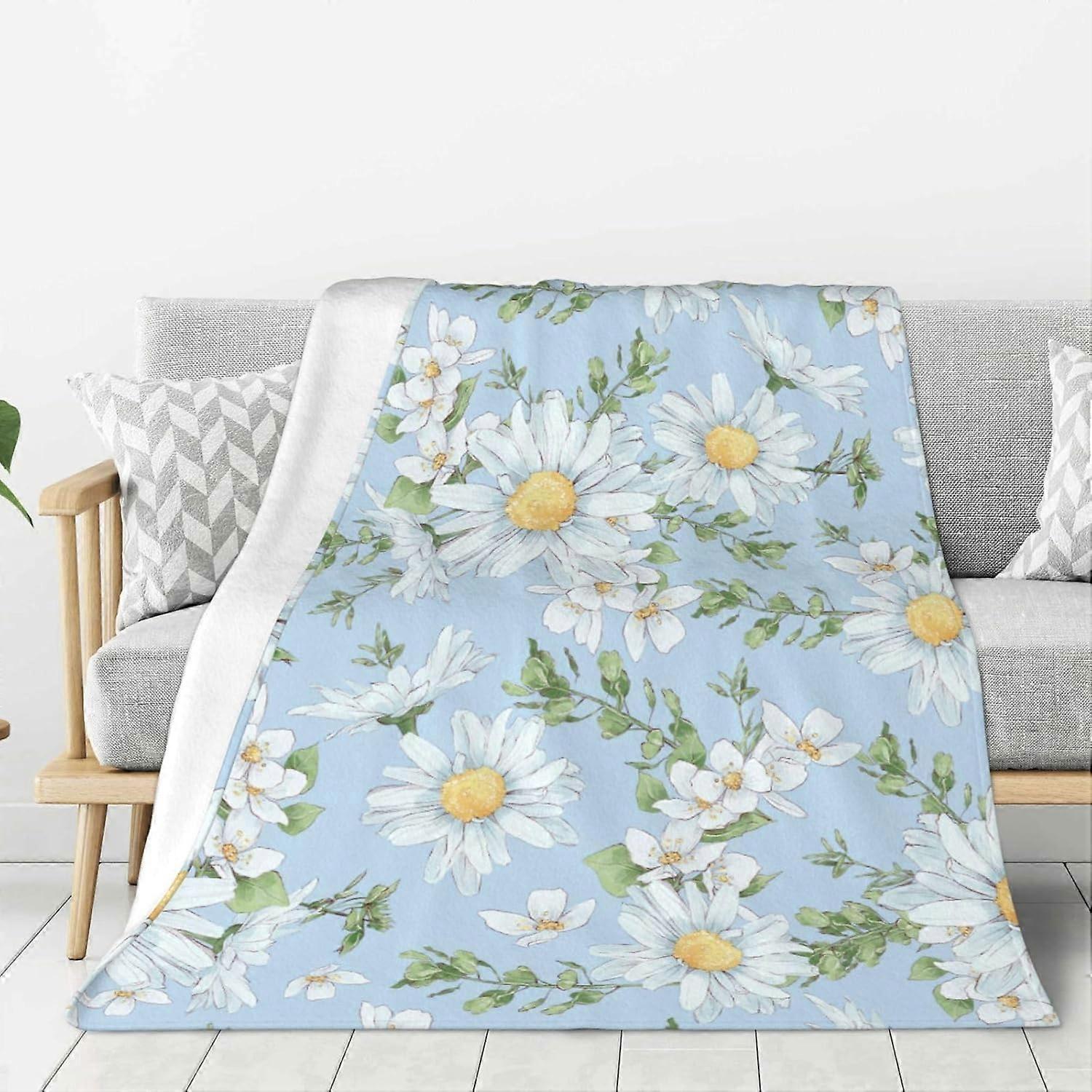 Daisies and Watercolor Wildflowers Fleece Throw Blanket Ultra Soft Cozy Decorative Flannel Blanket for Home Bed Couch Chair Travel 40x30in
