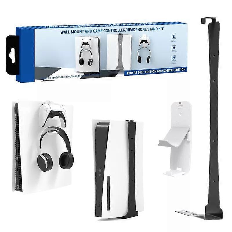 Wall Mount Bracket Invisible Design Controller Headset Display Holder Compatible with PS5 Disc Version & Digital Edition