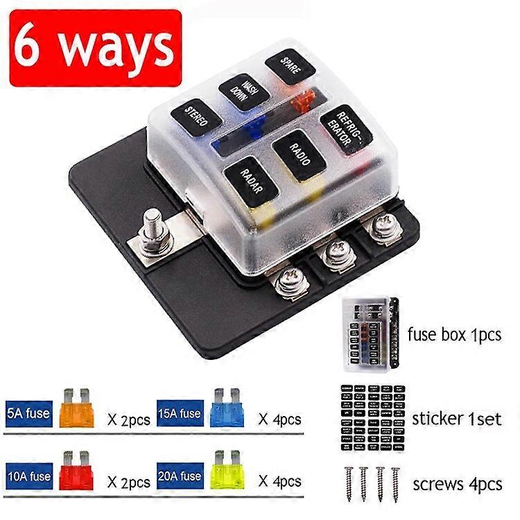 12V 24V Blade Fuse Box Holder 12/6 Ways Modified Fuse Box Terminal Block with LED Warning Light for Car Boat Marine Trike