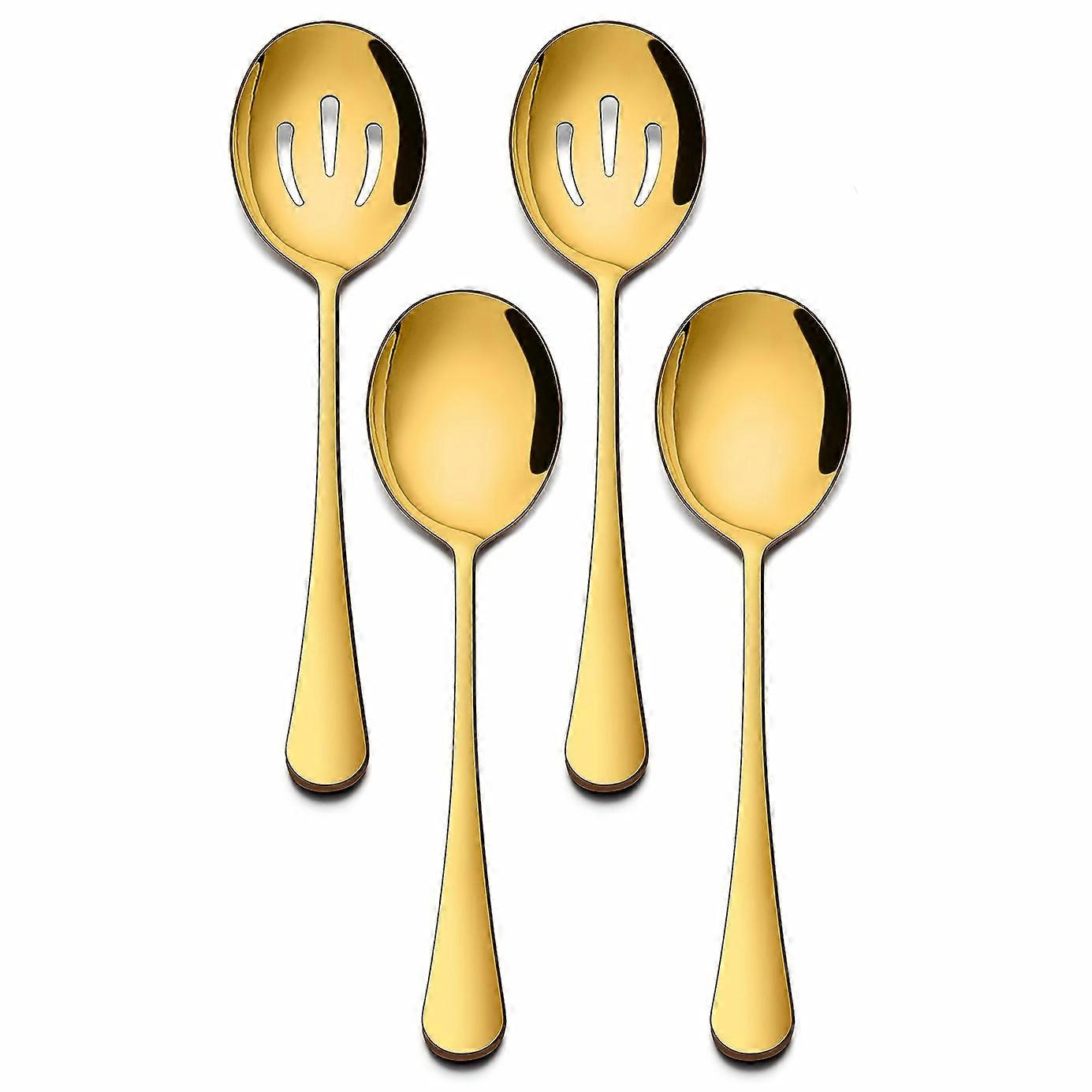 4/6/8PCS Golden Serving Utensils, Includes Serving Spoons And Slotted Spoons, Premium Stainless Steel Buffet Spoons For Party/Banque/Wedding/Events, M