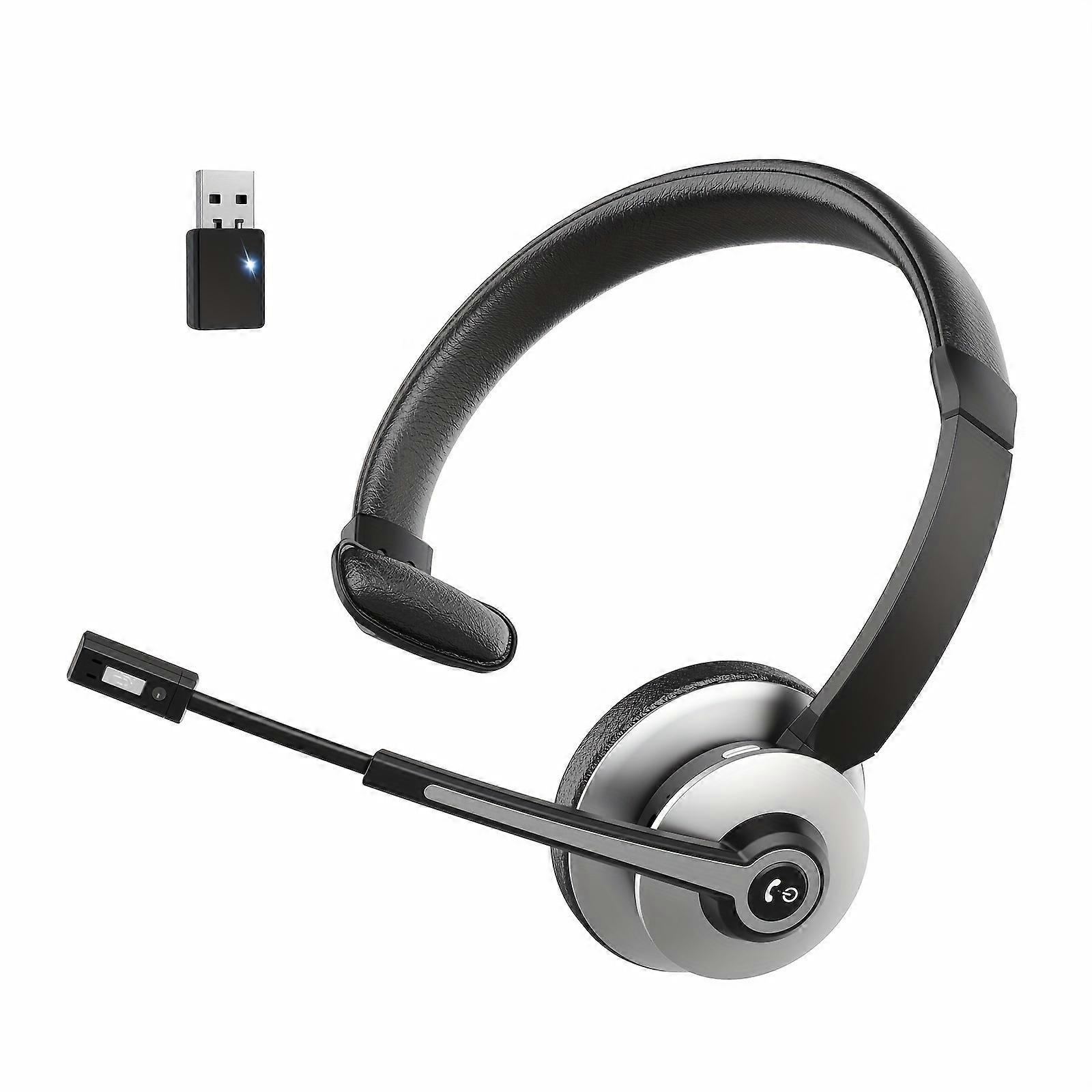 Trucker Wireless Headset With Microphone V5.3 With Noise Canceling Microphone & USB Dongle, Wireless Headset 28Hrs Working Time For Office Computer Wo