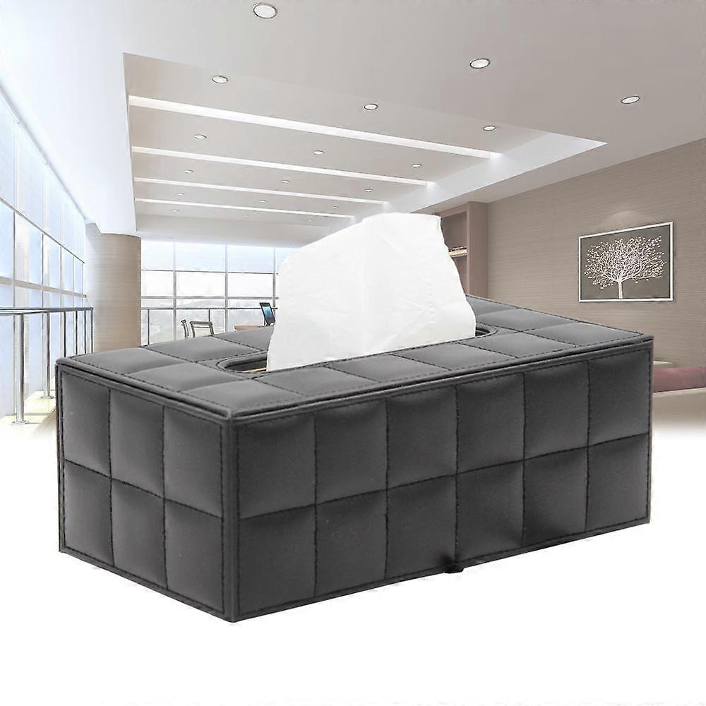 Black Leather Rectangular Tissue Box, Sheepskin Texture Check Tissue Box, Living Room Handkerchief Box
