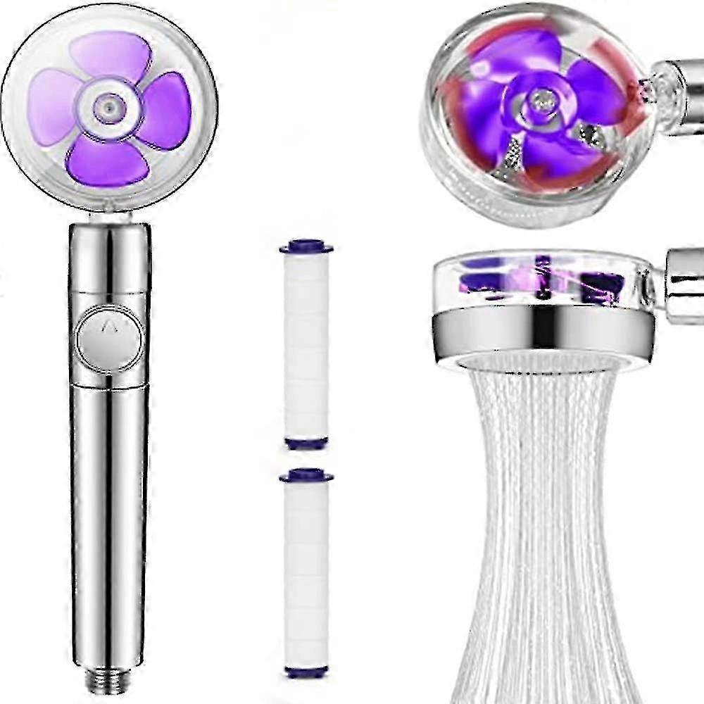 High Pressure Shower Head With Fan Propeller Powered With Filter, Easy Install 360 Degrees Rotating