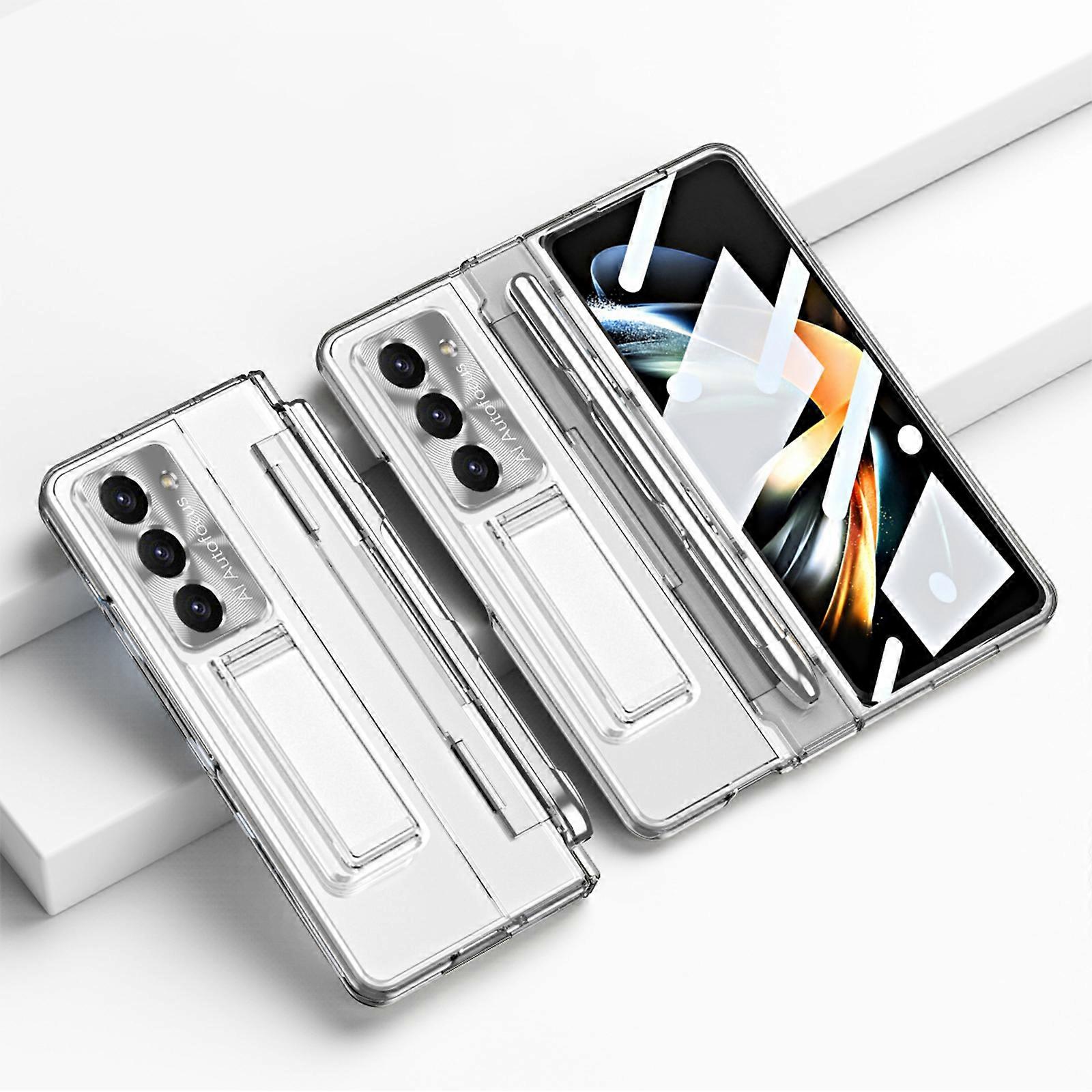 Transparent Case for Samsung Galaxy Z Fold6 Plating Case with S Pen Holder, Protective Case with Stand for Samsung Galaxy Z Fold 6 2024