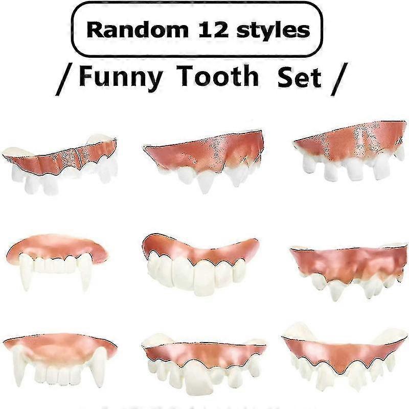 12ピースギャグ歯、ボブ歯、グーグル歯、偽歯、吸血鬼義歯、ハロウィーンのための面白いクレイジー人工歯