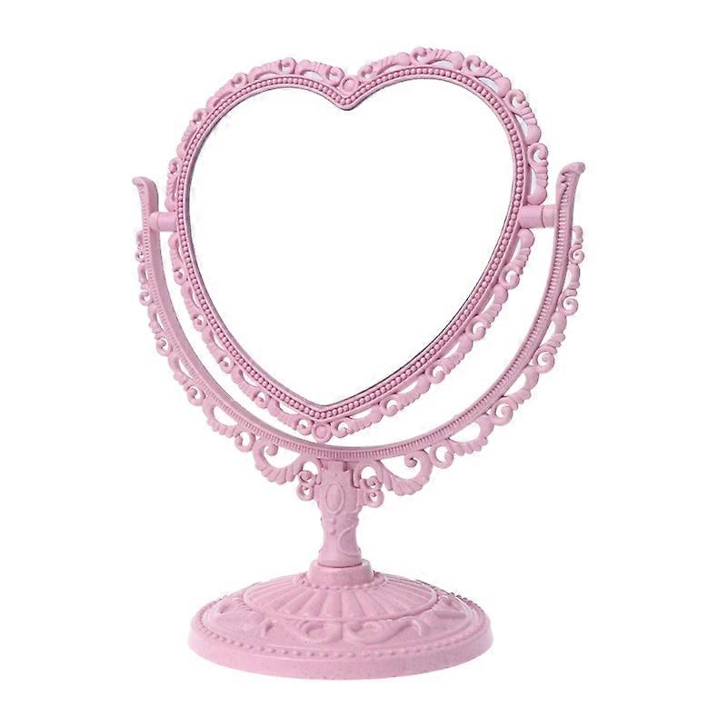 2Sides Heart-shaped Makeup Mirror Rotatable Stand Table Compact Mirror Dresser