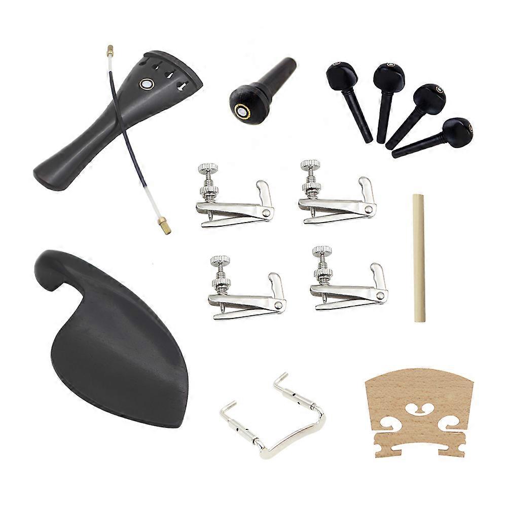 15pcs 4/4 Violin Fiddle Parts Accessoires, y compris Tailpiece + Tail Gut + End Button + Chin Rest Screw + Soundpost + Bridge + 4pcs Tuning