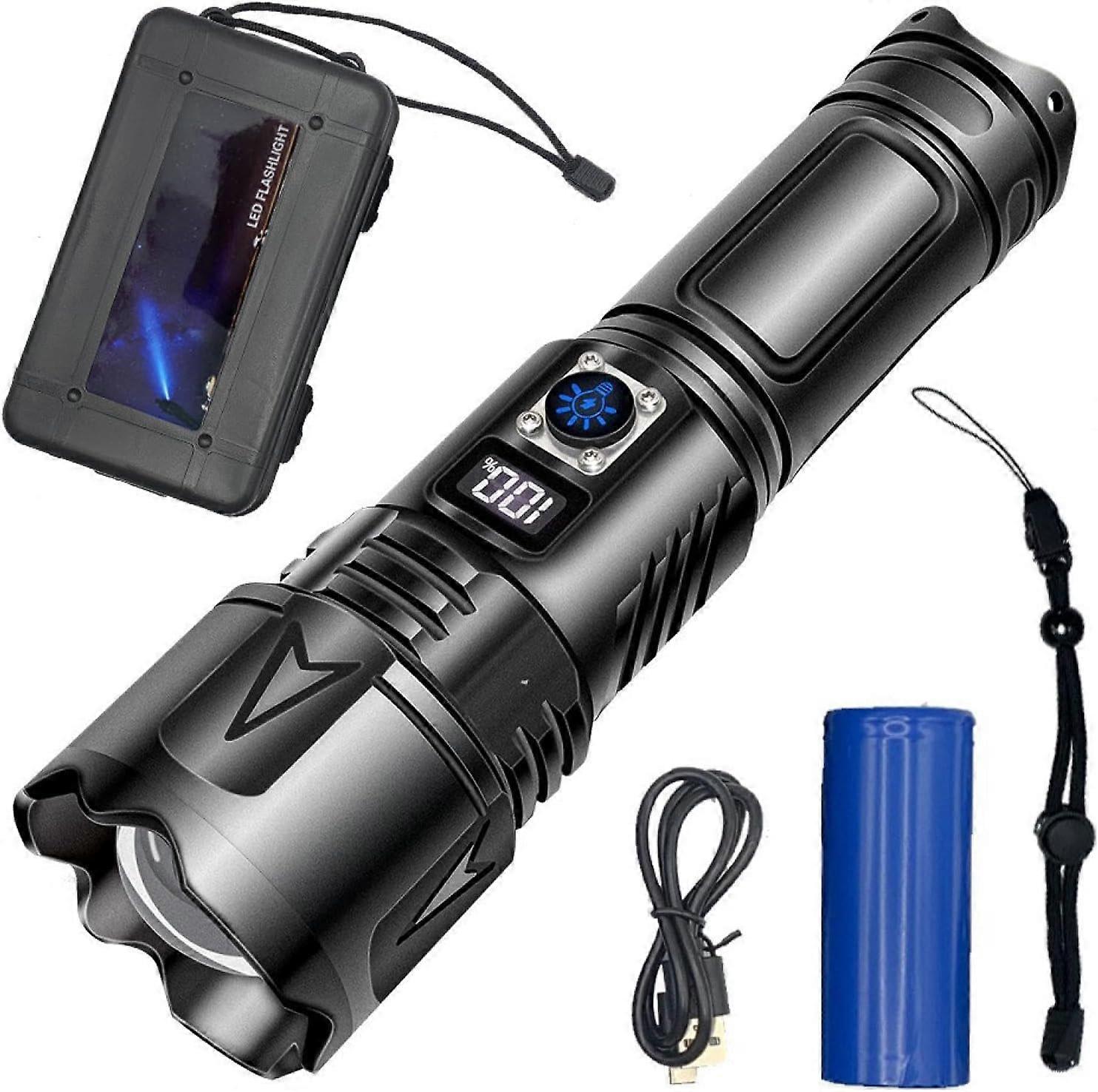High-Power Witte Laser Zaklamp Buitenverlichting Waterdicht Sterk Licht Digitaal Display Multifunctioneel Oplaadbare Zaklamp A03whtboxset+Huaweica