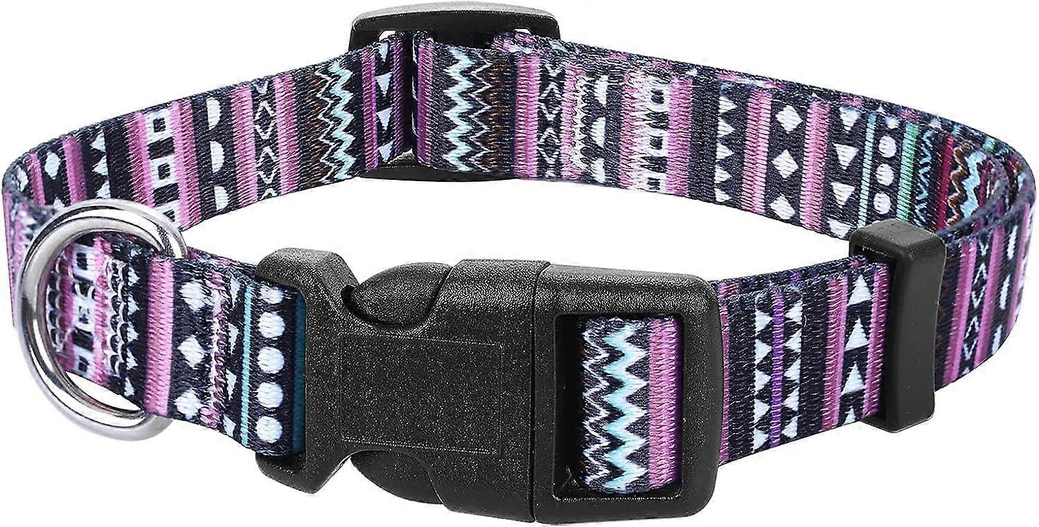 Nylon Dog Collar, Adjustable Puppy Collars with Patterns, Soft Comfy Cat Collar, Pet Collars for Small Medium Large Dogs, Purple