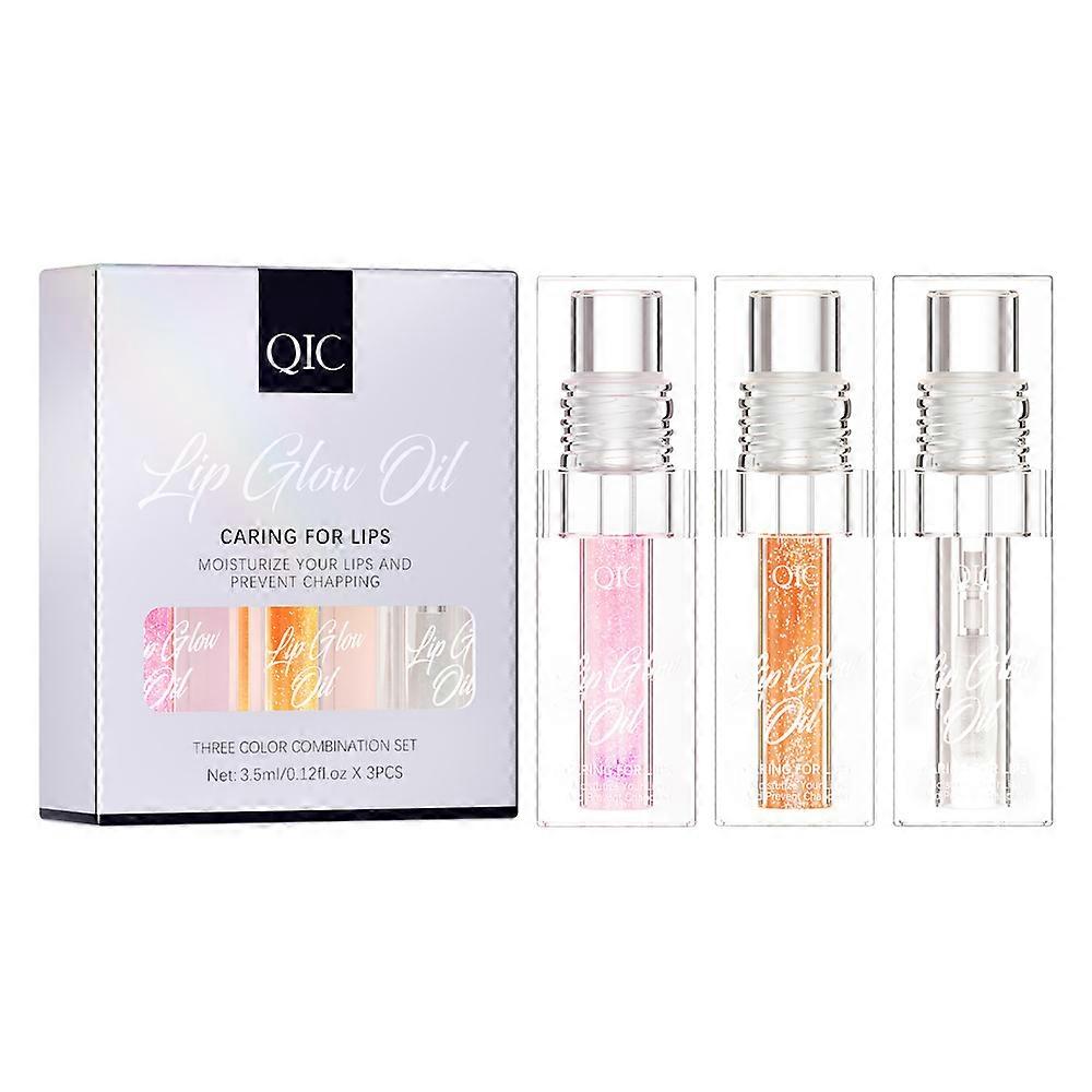 3-Pack Temperature-Change Glitter Lip Oil Set - Moisturizing & Hydrating Gloss with Wrinkle-Reducing Mirror Shine