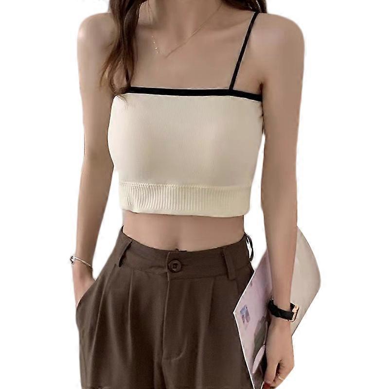 Women Spaghetti Strap Crop Tube Top with Chest Pad Colorblock All-Match Slim Camisole Sport Basic Bottoming Sling Vest