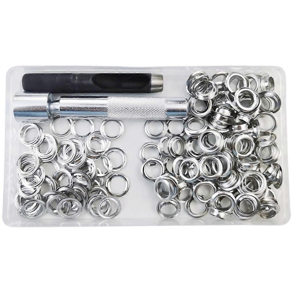 Grommet Tool Kits 100 Sets Grommets Eyelets 10mm Inner Diameter Silver Metal