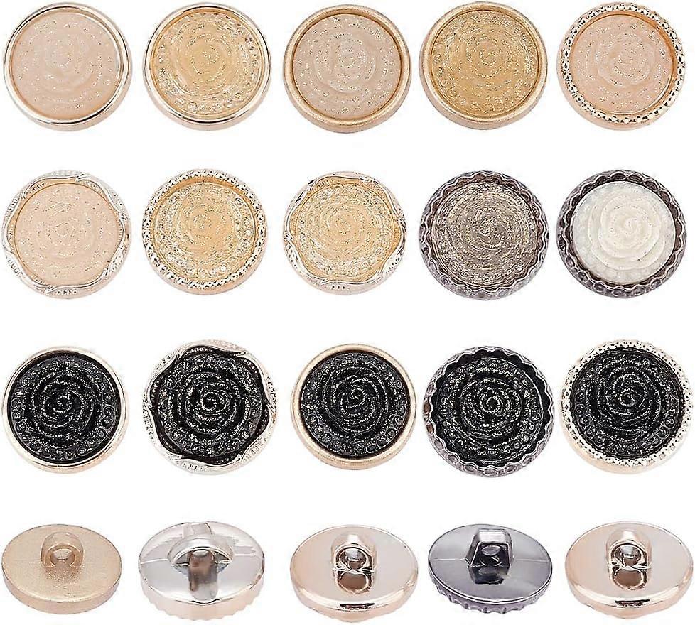 DIY 120Pcs 15 Styles Flat Round Buttons 1-Hole Buttons with Rose Pattern Plastic Buttons with Gold Foil Sewing Buttons for Sewing Clothing Accessories