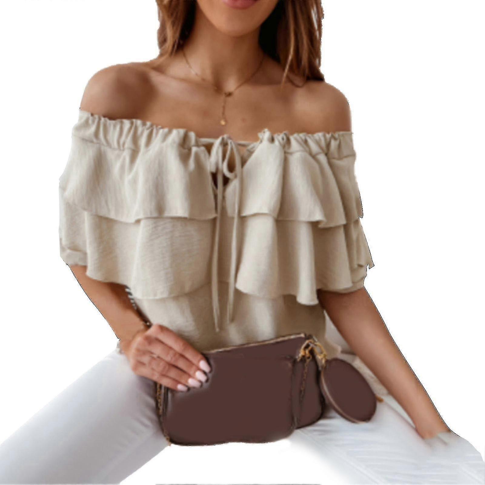 String Collar Layered Ruffle Women Blouse Off Shoulder Top
