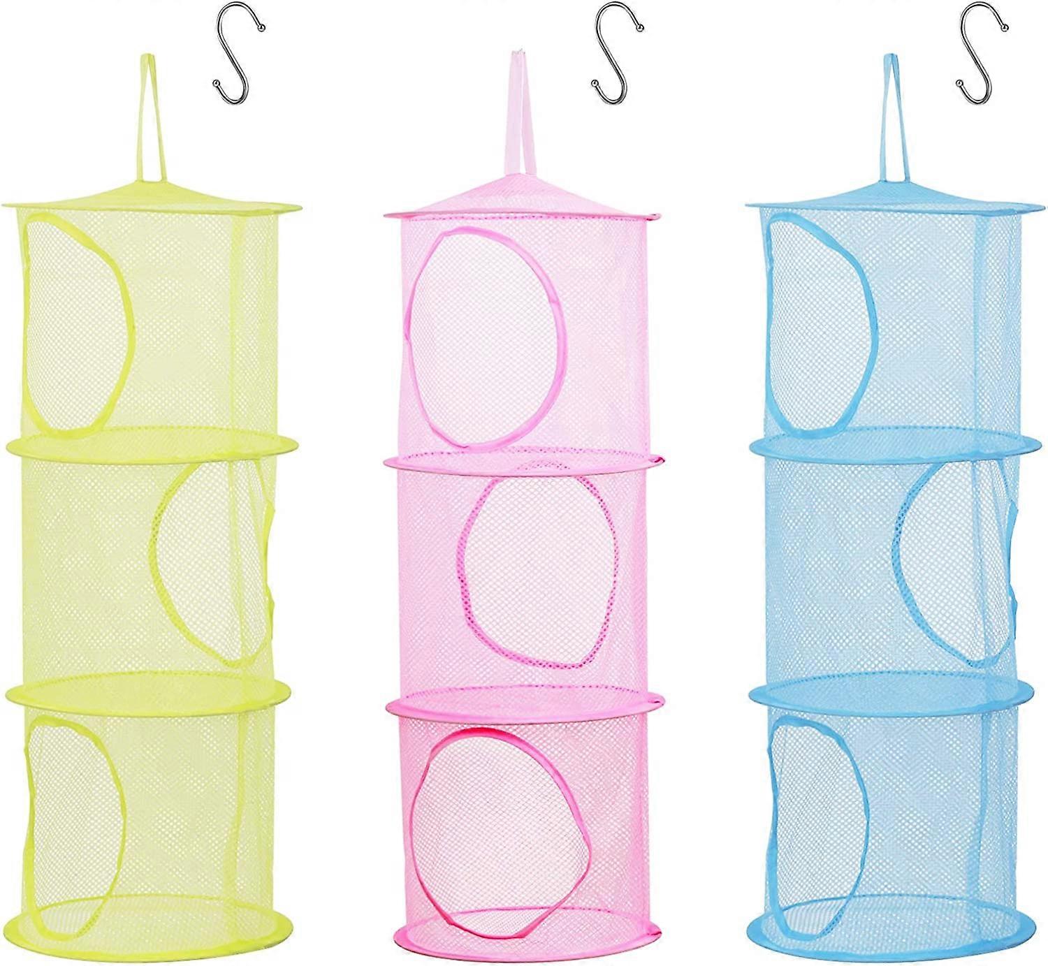 3 Pcs Kids Storage Net, Foldable Mesh Basket Hanging Toy Storage with S-Hook for Plush Toys Small