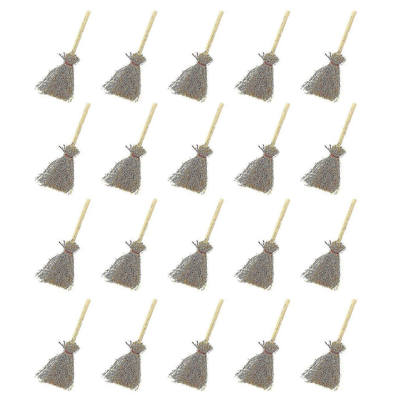 20pcs Miniature Artificial Mini Straw Brooms With Red Ropes Straw Decoration Witches Toy