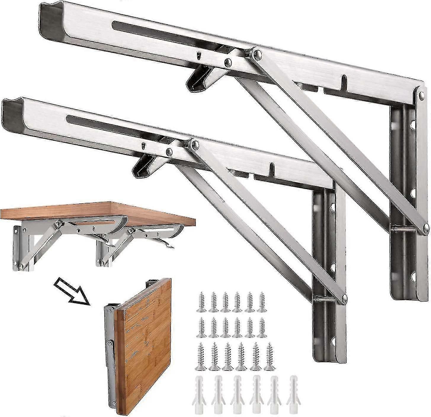 Folding Shelf Bracket, 8"Stainless Steel Wall Mount Folding Bracket, 2pcs