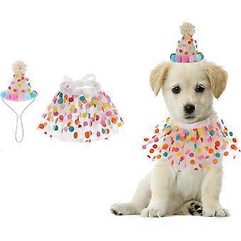 Rainbow Polka Hundehalsbånd Justerbart Slips Hundehalsbånd Bursdagshattesett Valpehalsbånd