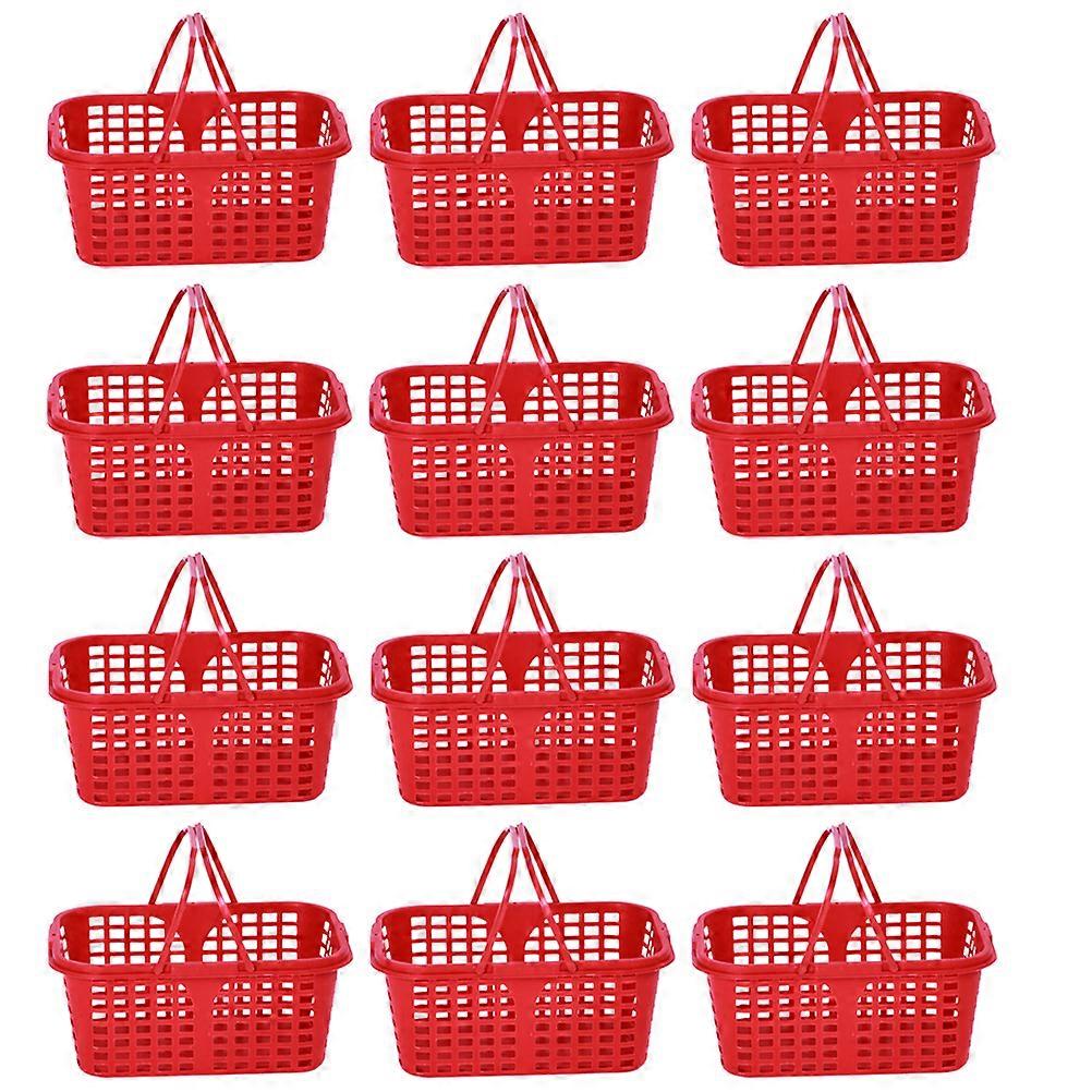 20Pcs Plastic Fruit Baskets Double Handles Storage Baskets Household Baskets Red