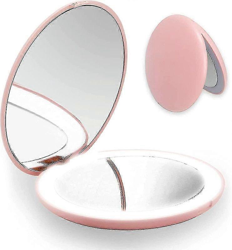 Specchio tascabile con luce led, piccolo specchio da trucco portatile da 3,5 "con ingrandimento 1x / 10x, compatto e pieghevole, ideale