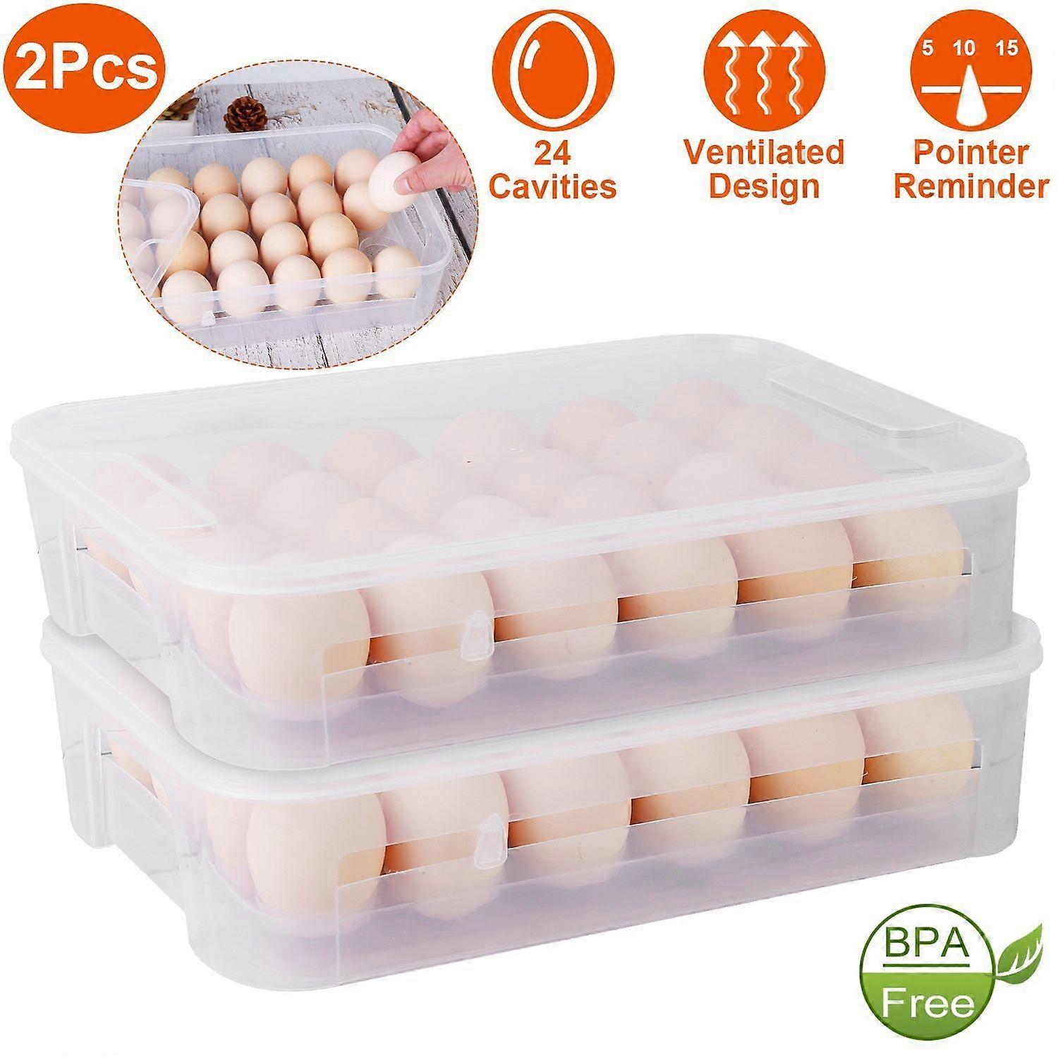 2Pcs Plastic Egg Holder Stackable Egg Storage Box Egg Rack for Refrigerator 24 Cavity Per Container