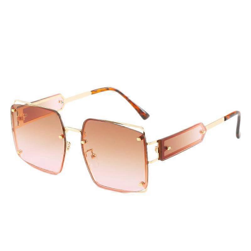 Wekity Elegant Square Cut Sunglasses Oversized Metal Temples