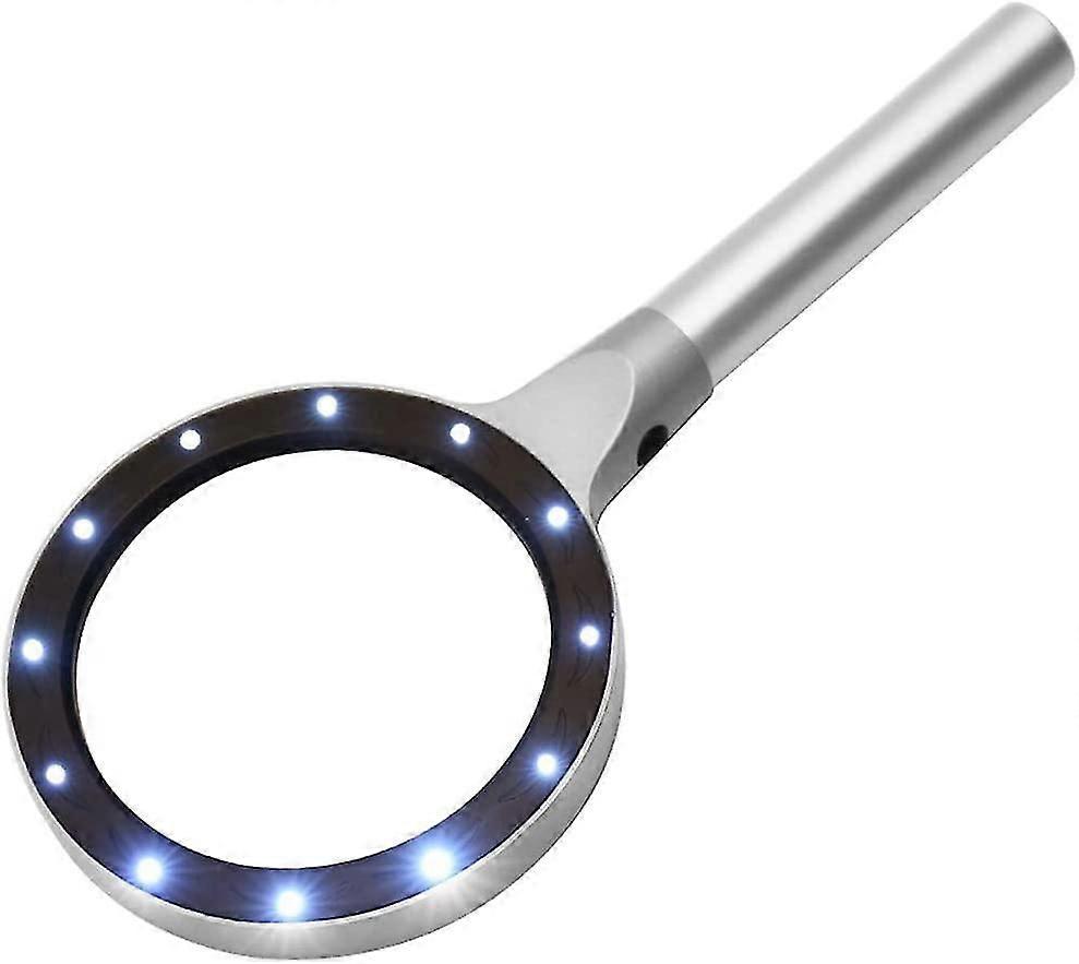 Illuminated Magnifying Glass 5x 10x Magnifying Loupe Large Magnifier With 2 Level 12 Led Aluminum Alloy Shell Reading Loupes Handheld Magnifier Senior