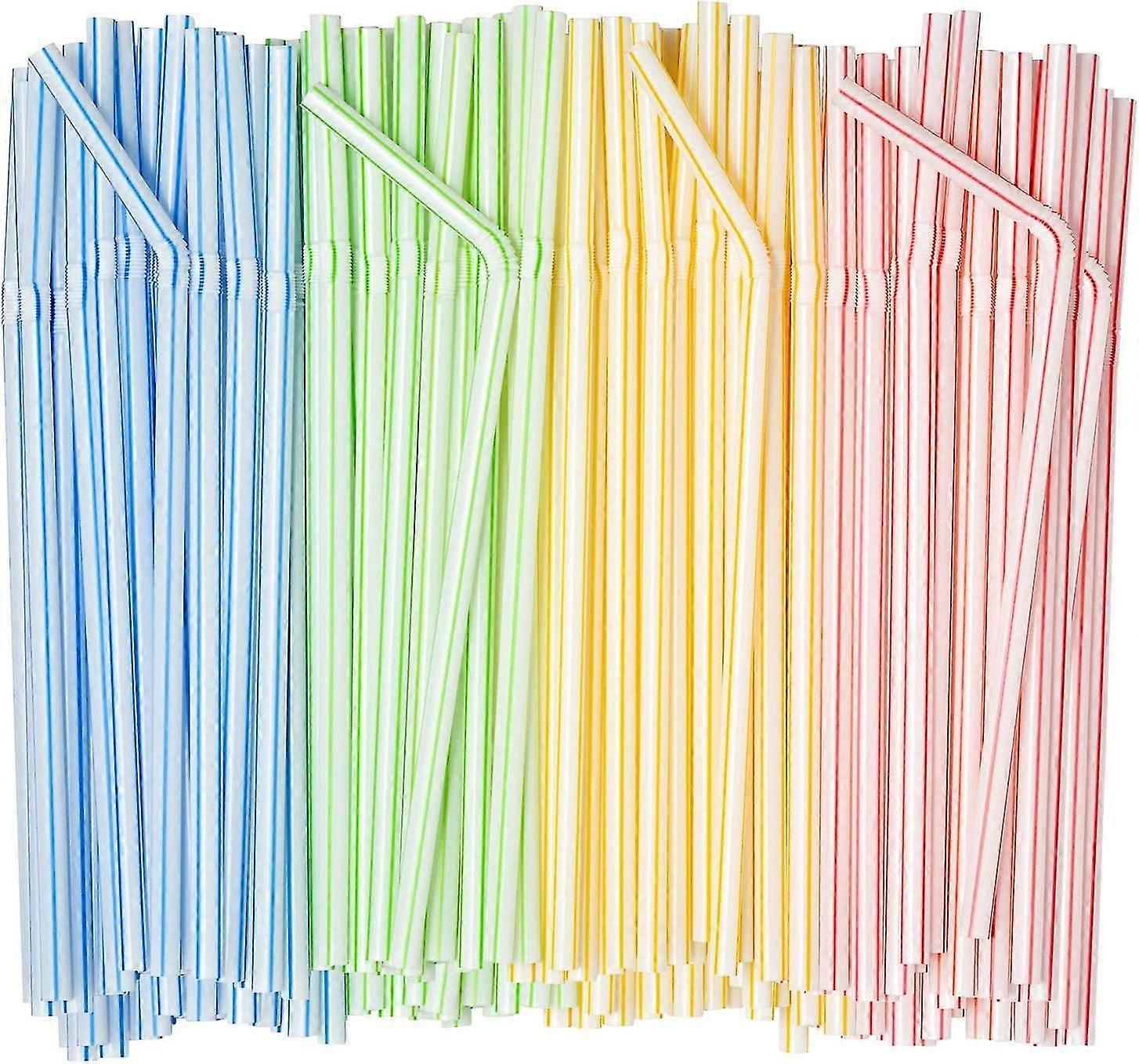 500 Pack Flexible Disposable Plastic Drinking Straws - 9.4" High - Assorted Colors Striped