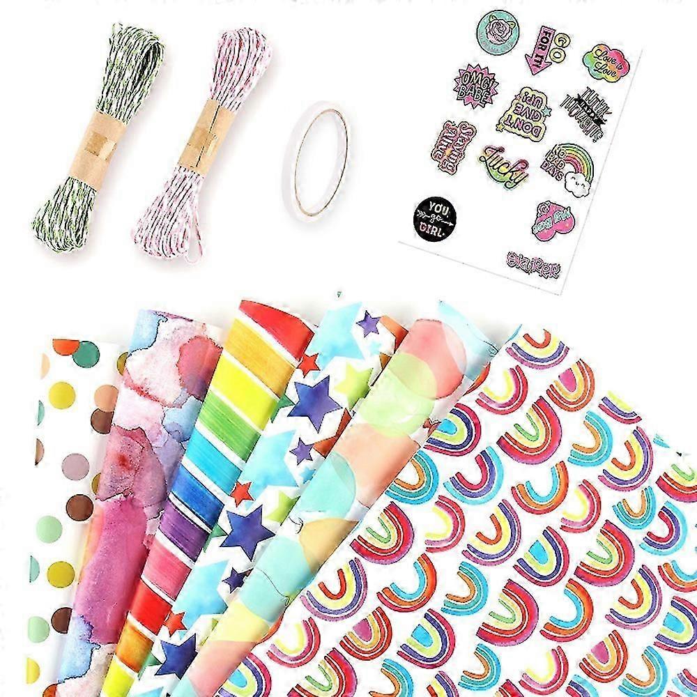 Gift Wrap Birthday Set, Rainbow Folded Paper, for Holiday