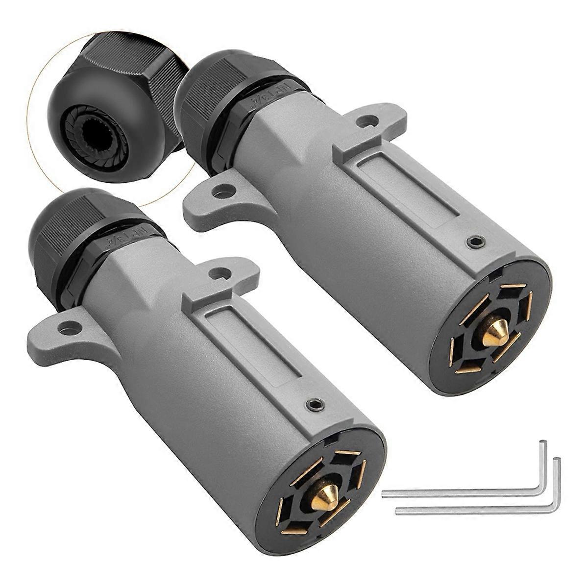 RV 7 Pin Trailer Plug with IP68 Waterproof Seal 2PCS, 7 Way RV-Style Trailer Side Connector 7 Point Trailer Wiring Plug