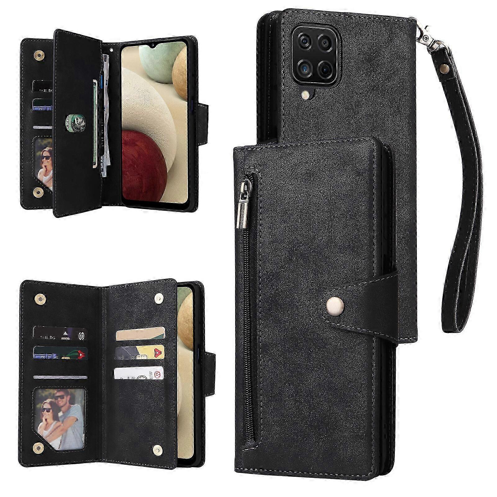 Compatible with Samsung Galaxy A12 Case PU Leather Magnetic Flip Zipper Card Holder Wallet Cover