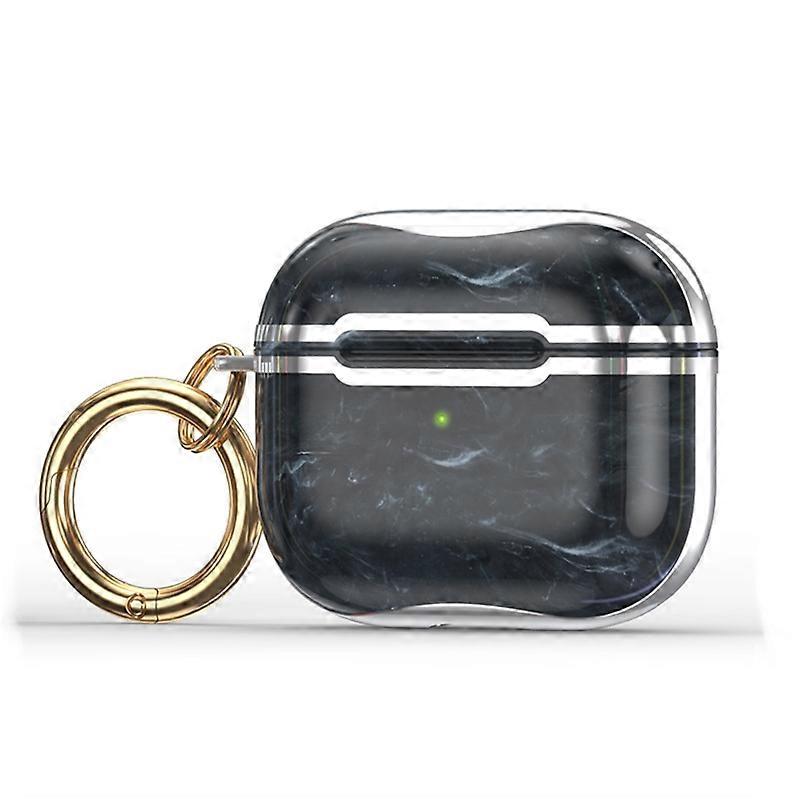 Marble Texture Electroplating Frame Earphone Protective Case with Hook For AirPods 3